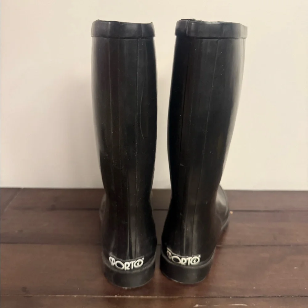 Sporto Black Rubber Rain Boots Women’s Size 6 Mid Calf Waterproof Classic
